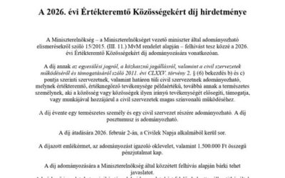 Megjelent a 2026. évi Értékteremtő Közösségekért díj hirdetménye